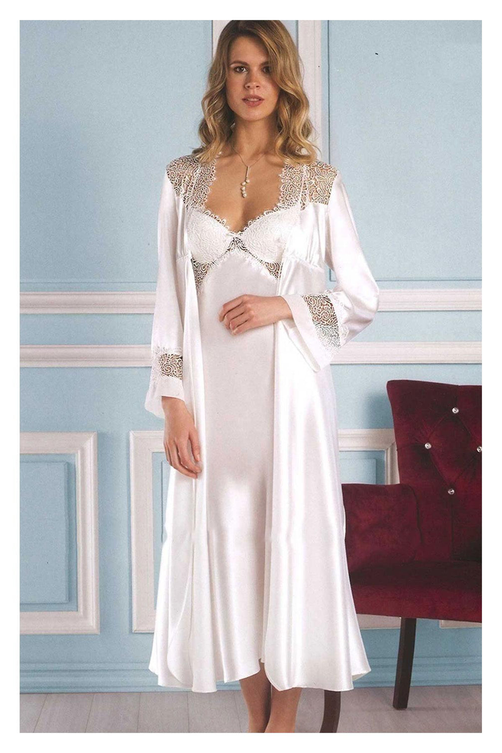 Pierre Cardin Kadın 6'lı Set Güpürlü Saten Uzun