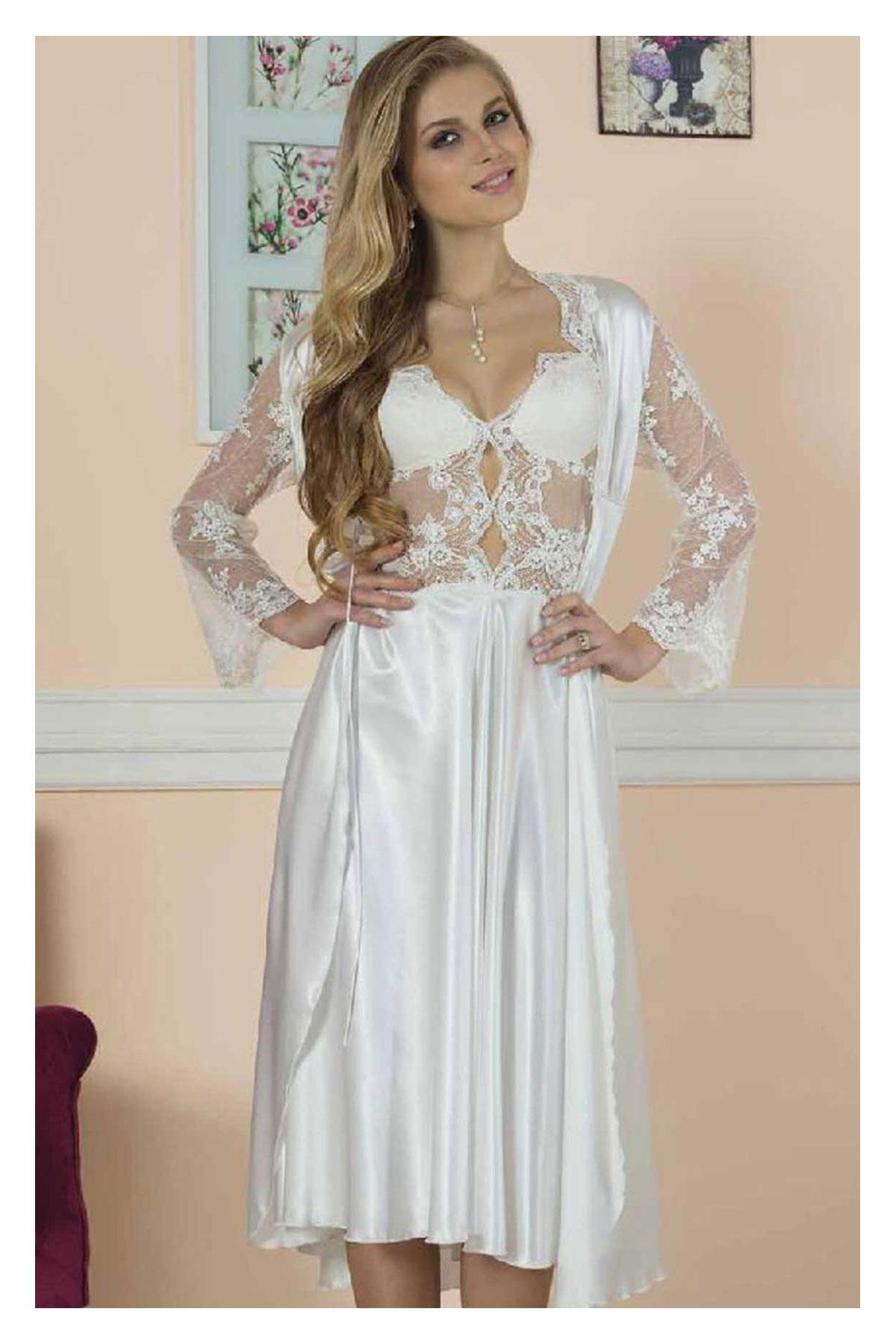 Pierre Cardin Kadın 6'lı Set Güpürlü Saten Uzun