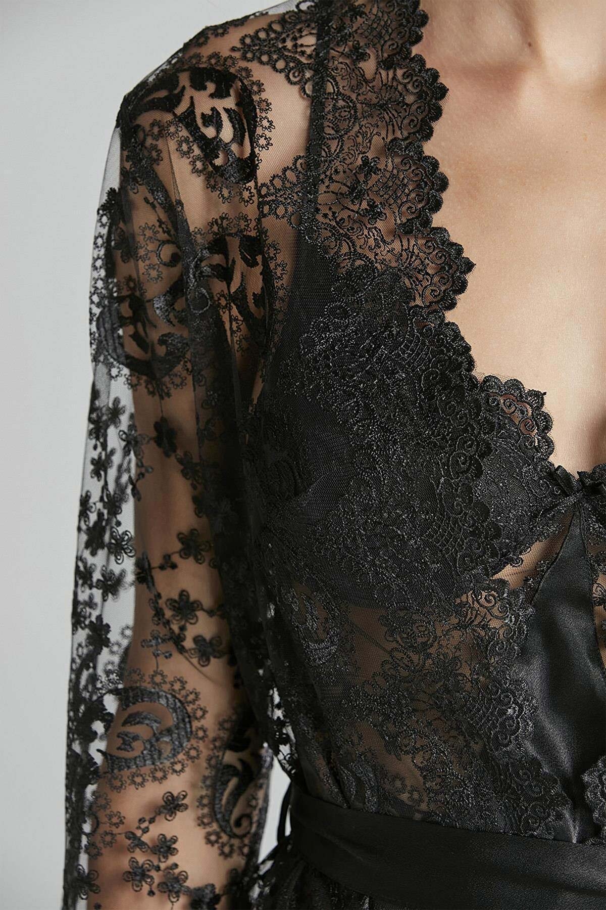 Pierre Cardin Kadın 6'lı Set Kaplı Güpürlü Saten Kısa