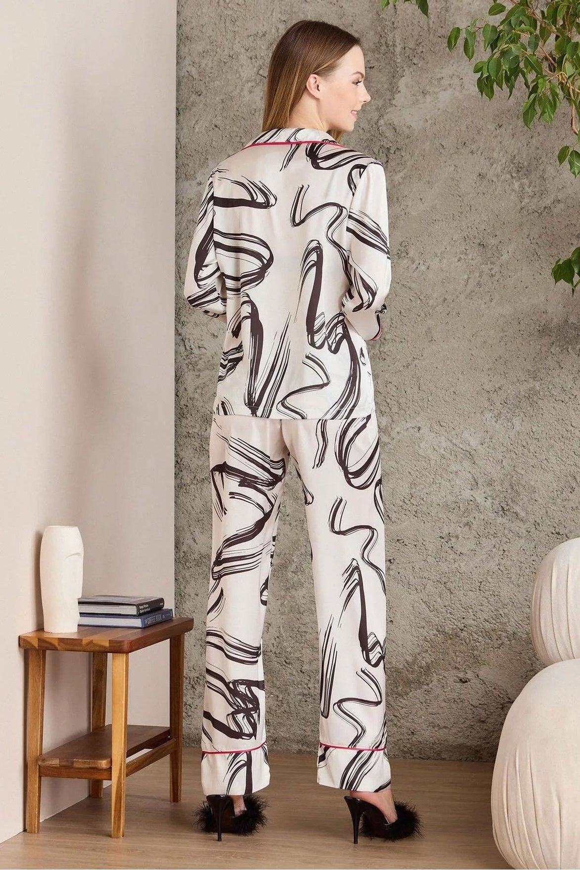 Pierre Cardin Kadın Boydan Düğmeli Saten Pijama Takımı