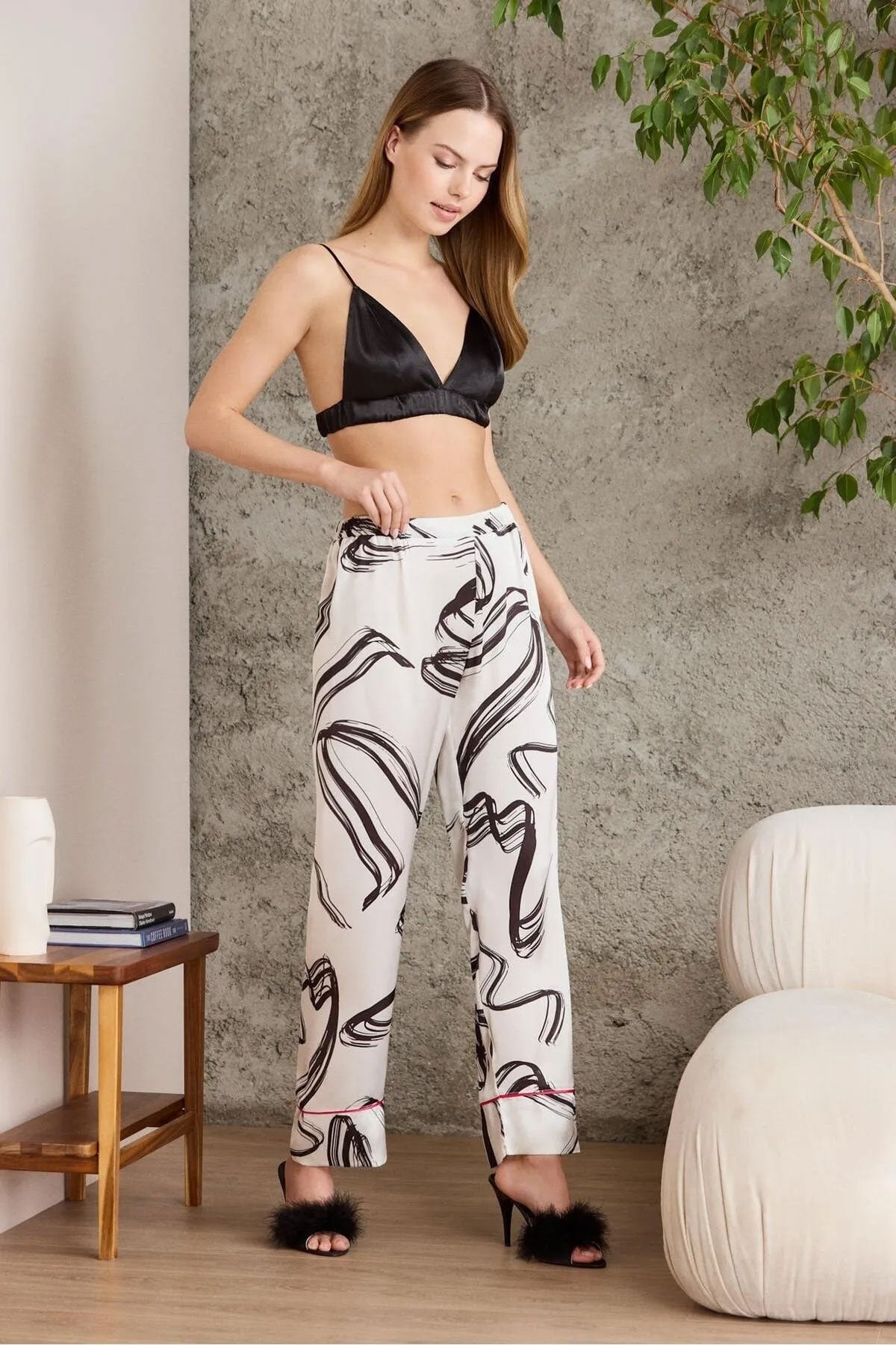 Pierre Cardin Kadın Boydan Düğmeli Saten Pijama Takımı