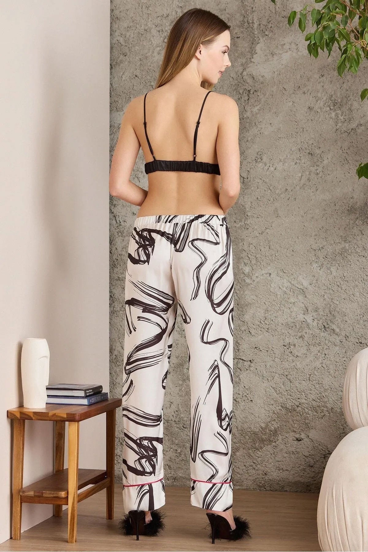 Pierre Cardin Kadın Boydan Düğmeli Saten Pijama Takımı