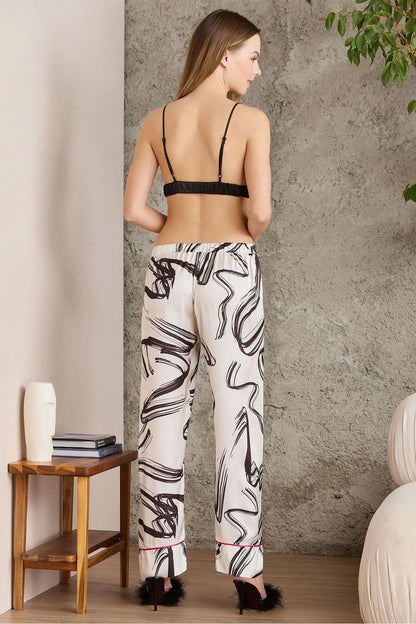 Pierre Cardin Kadın Boydan Düğmeli Saten Pijama Takımı