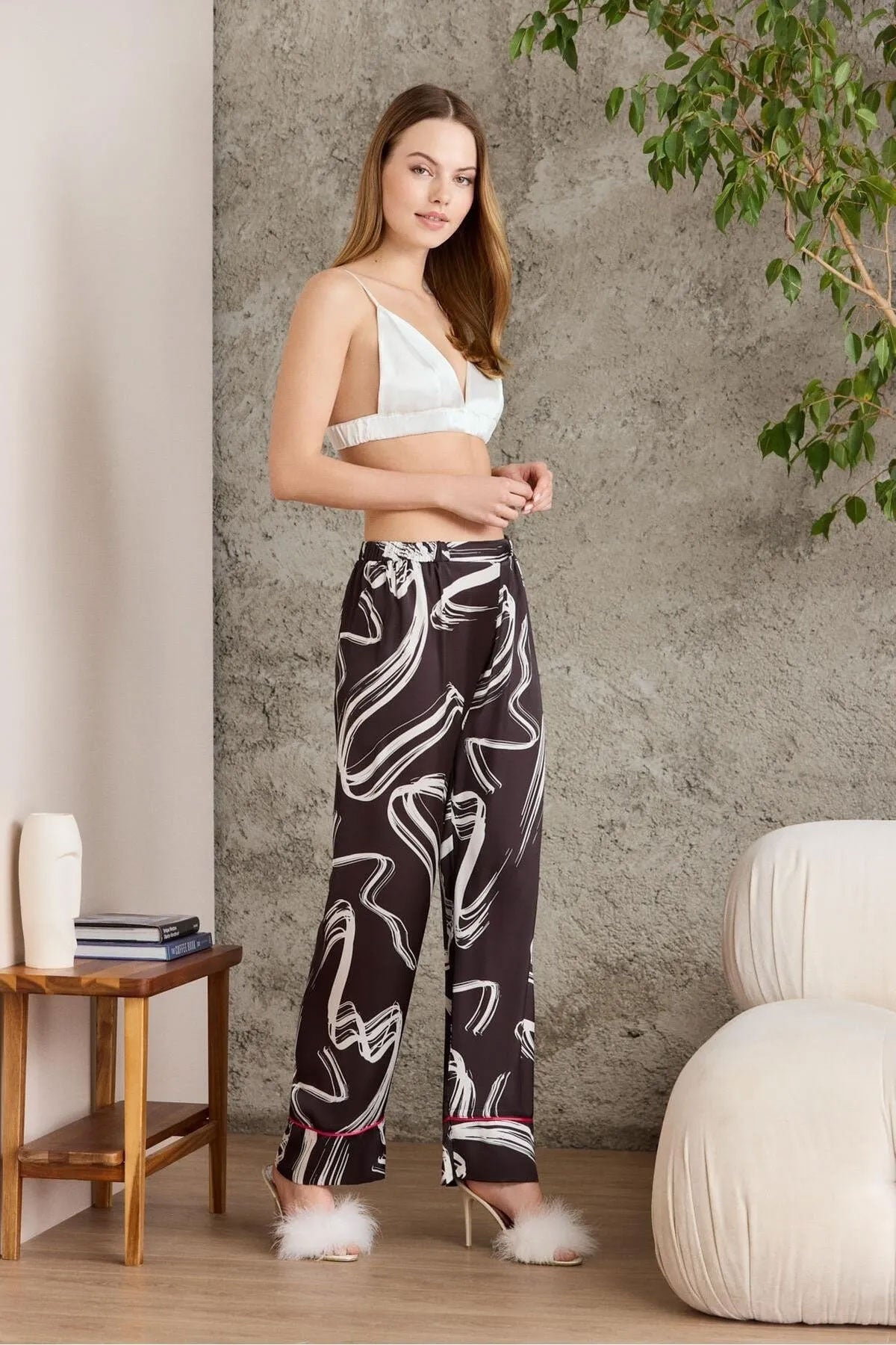 Pierre Cardin Kadın Boydan Düğmeli Saten Pijama Takımı