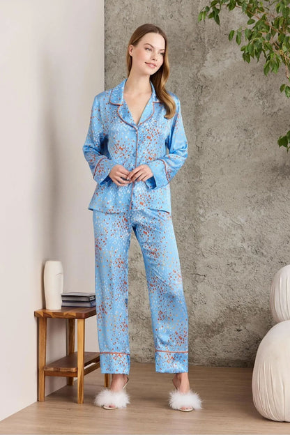 Pierre Cardin Kadın Boydan Düğmeli Saten Pijama Takımı