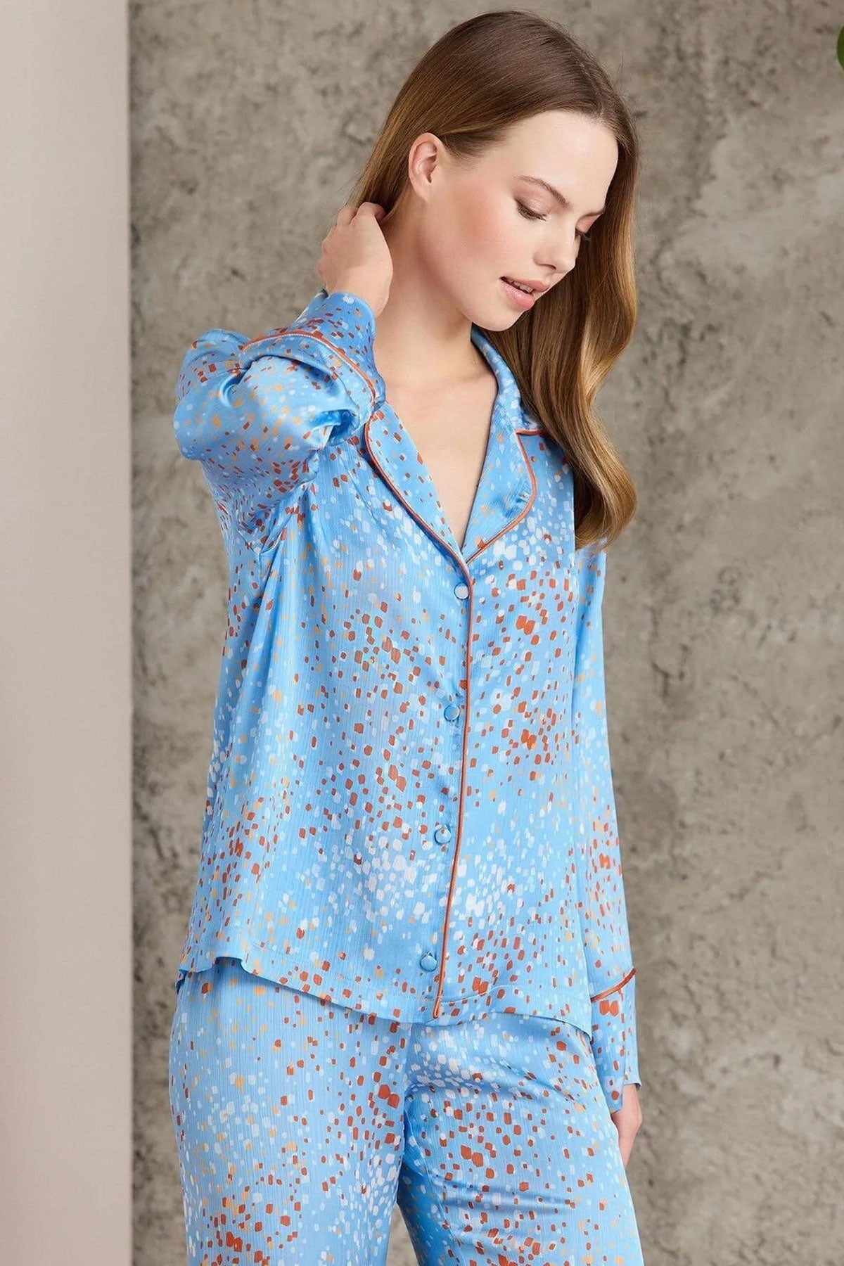 Pierre Cardin Kadın Boydan Düğmeli Saten Pijama Takımı