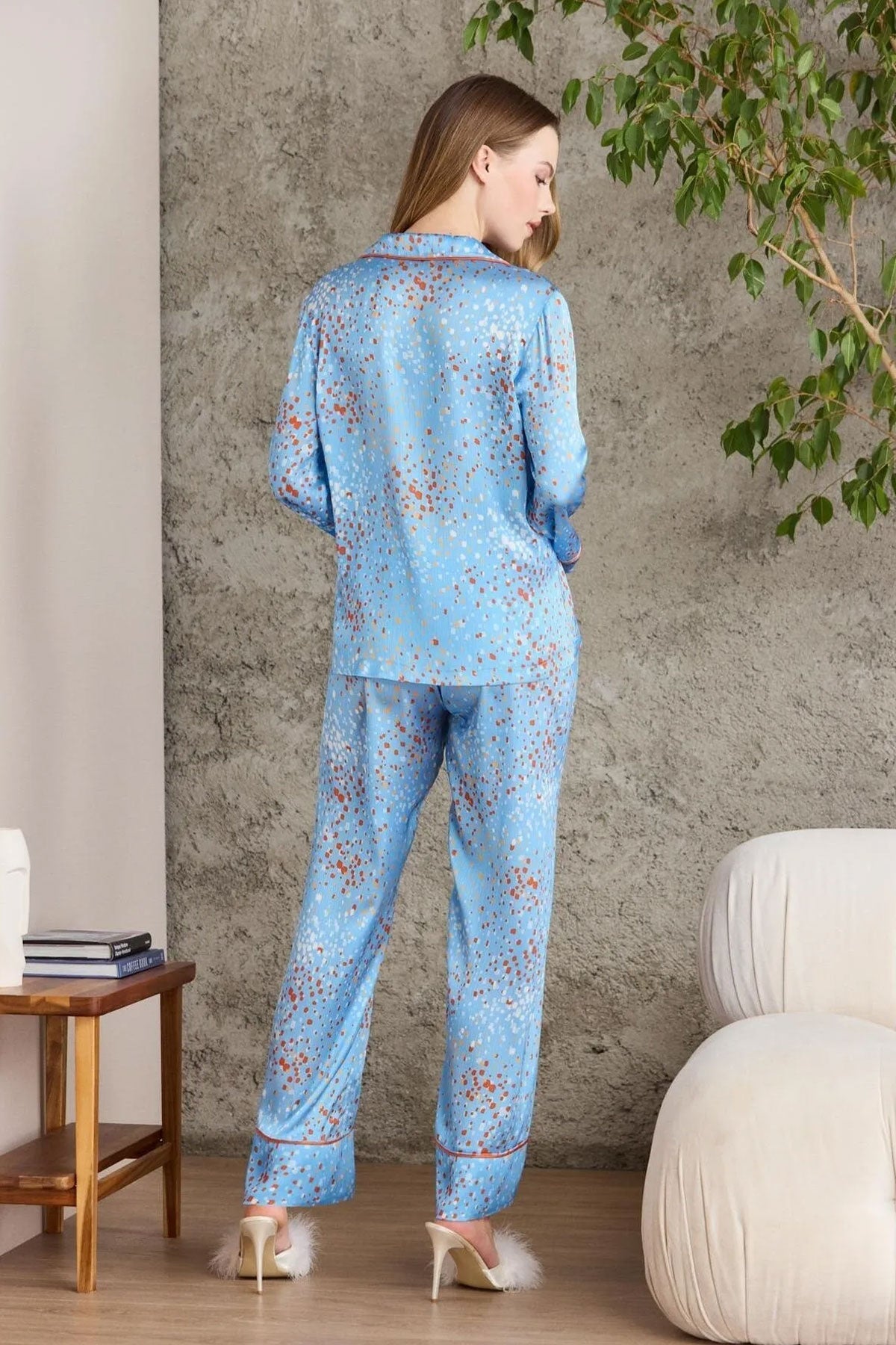 Pierre Cardin Kadın Boydan Düğmeli Saten Pijama Takımı