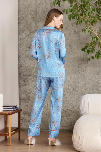 Pierre Cardin Kadın Boydan Düğmeli Saten Pijama Takımı