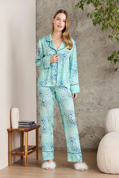 Pierre Cardin Kadın Boydan Düğmeli Saten Pijama Takımı