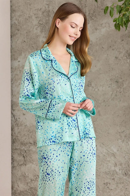 Pierre Cardin Kadın Boydan Düğmeli Saten Pijama Takımı