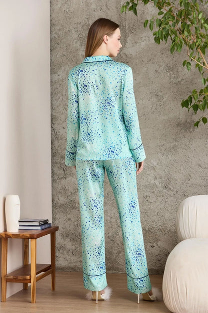 Pierre Cardin Kadın Boydan Düğmeli Saten Pijama Takımı