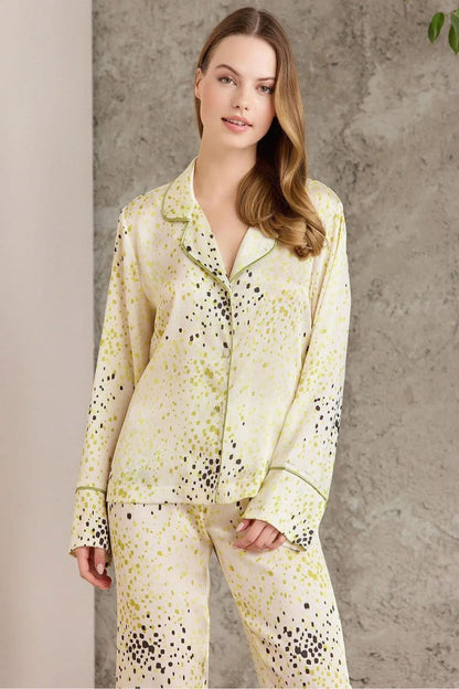Pierre Cardin Kadın Boydan Düğmeli Saten Pijama Takımı