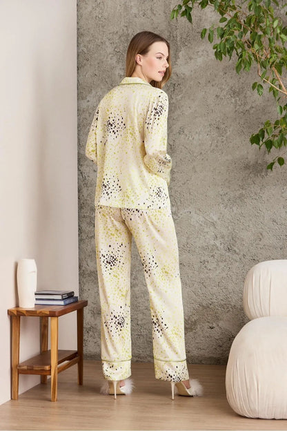 Pierre Cardin Kadın Boydan Düğmeli Saten Pijama Takımı