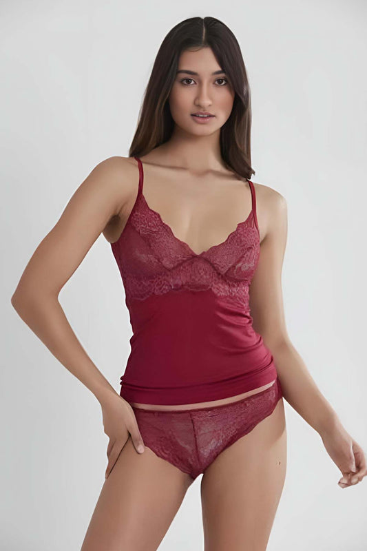 Pierre Cardin Kadın Fantezi Atlet ve Boxer Takımı Kaşkorse Dantelli