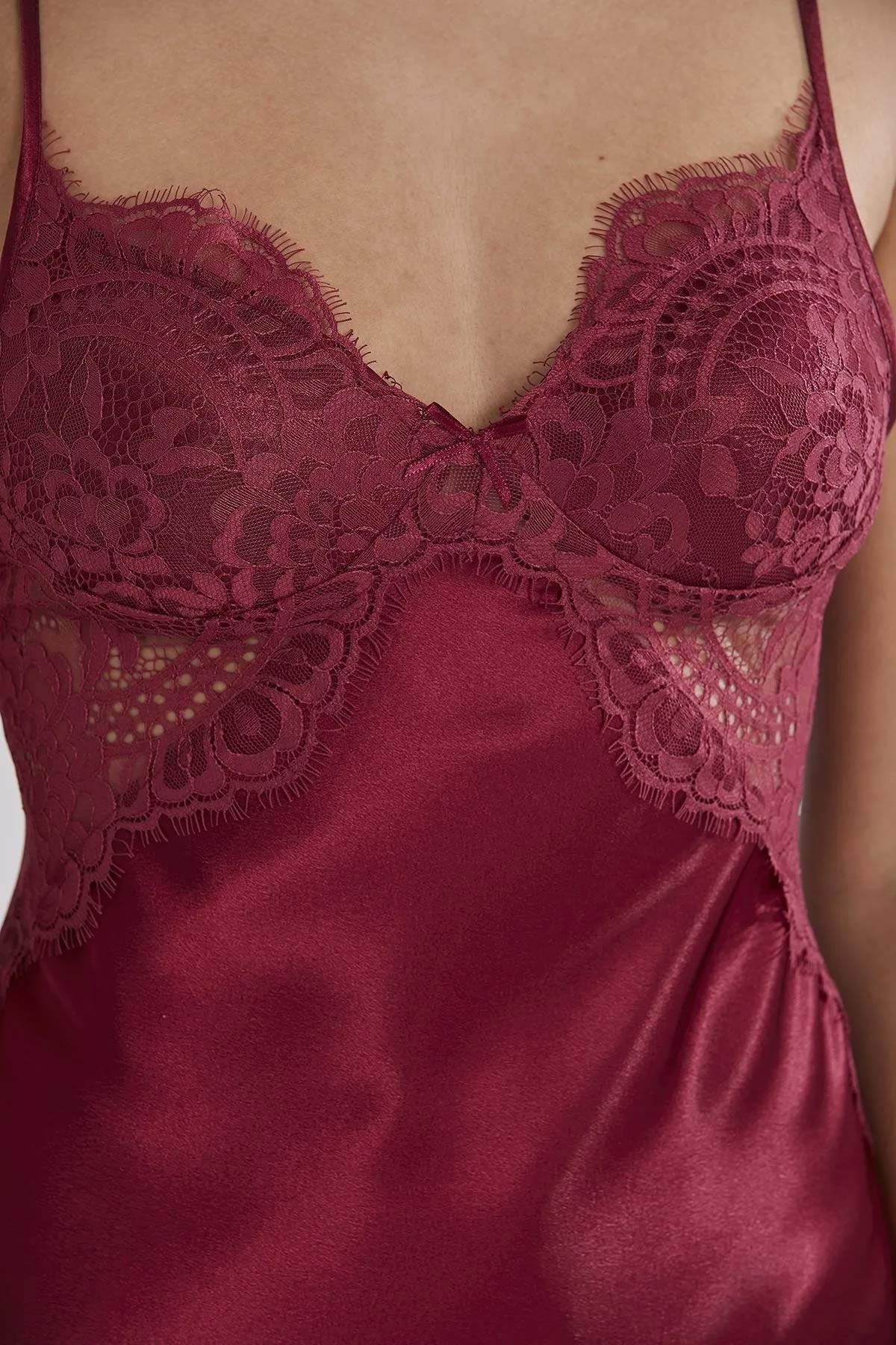 Pierre Cardin Kadın Fantezi Gecelik Sabahlık Takım Kolları Dantelli Saten