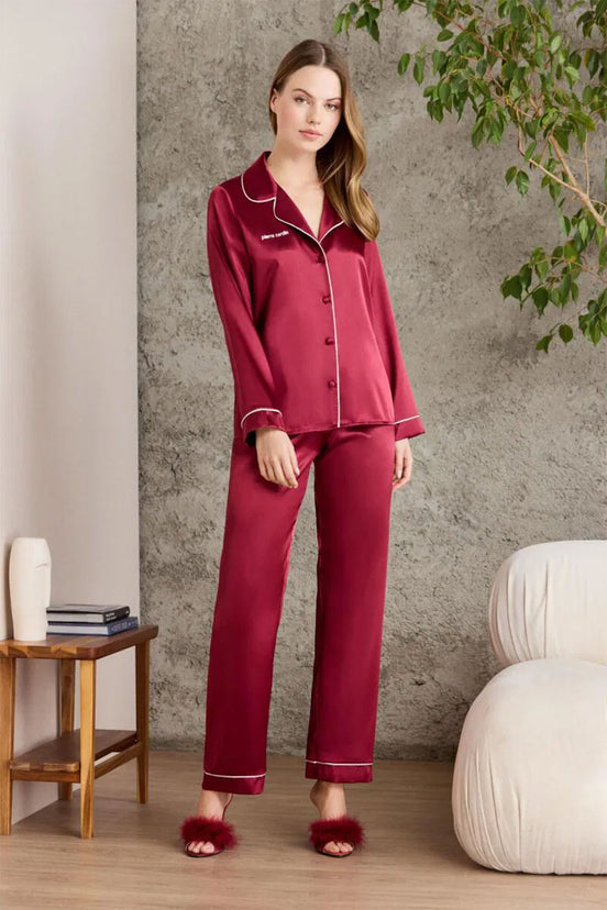 Pierre Cardin Kadın Fantezi Pijama Takımı Boydan Düğmeli Saten