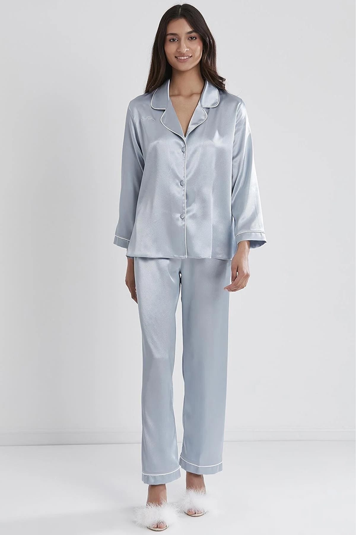 Pierre Cardin Kadın Fantezi Pijama Takımı Boydan Düğmeli Saten