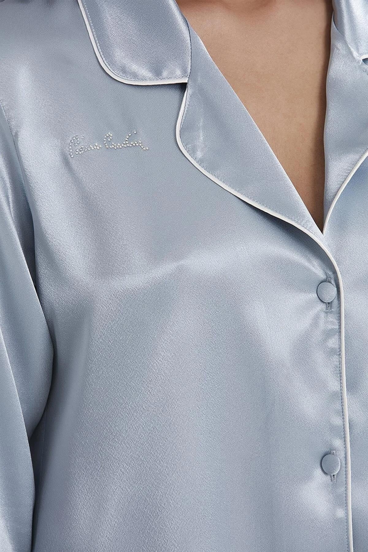 Pierre Cardin Kadın Fantezi Pijama Takımı Boydan Düğmeli Saten