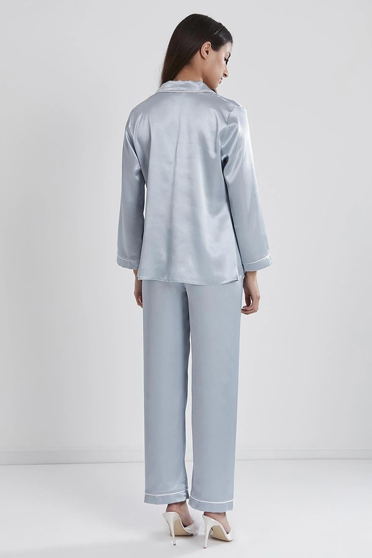 Pierre Cardin Kadın Fantezi Pijama Takımı Boydan Düğmeli Saten