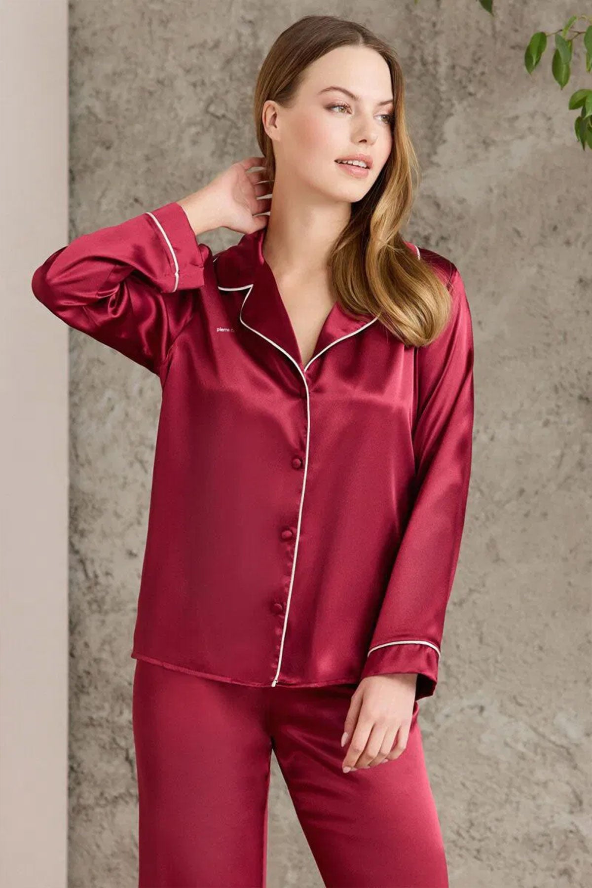 Pierre Cardin Kadın Fantezi Pijama Takımı Boydan Düğmeli Saten