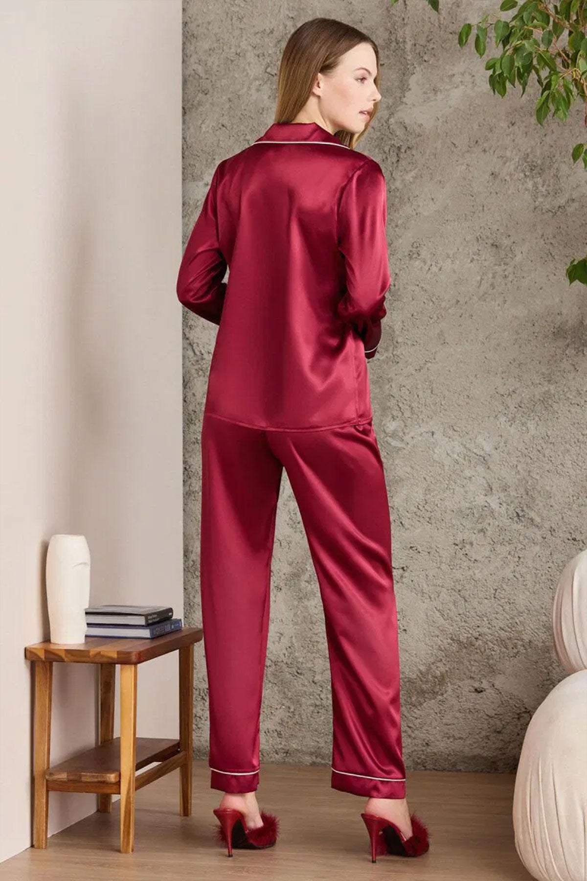 Pierre Cardin Kadın Fantezi Pijama Takımı Boydan Düğmeli Saten