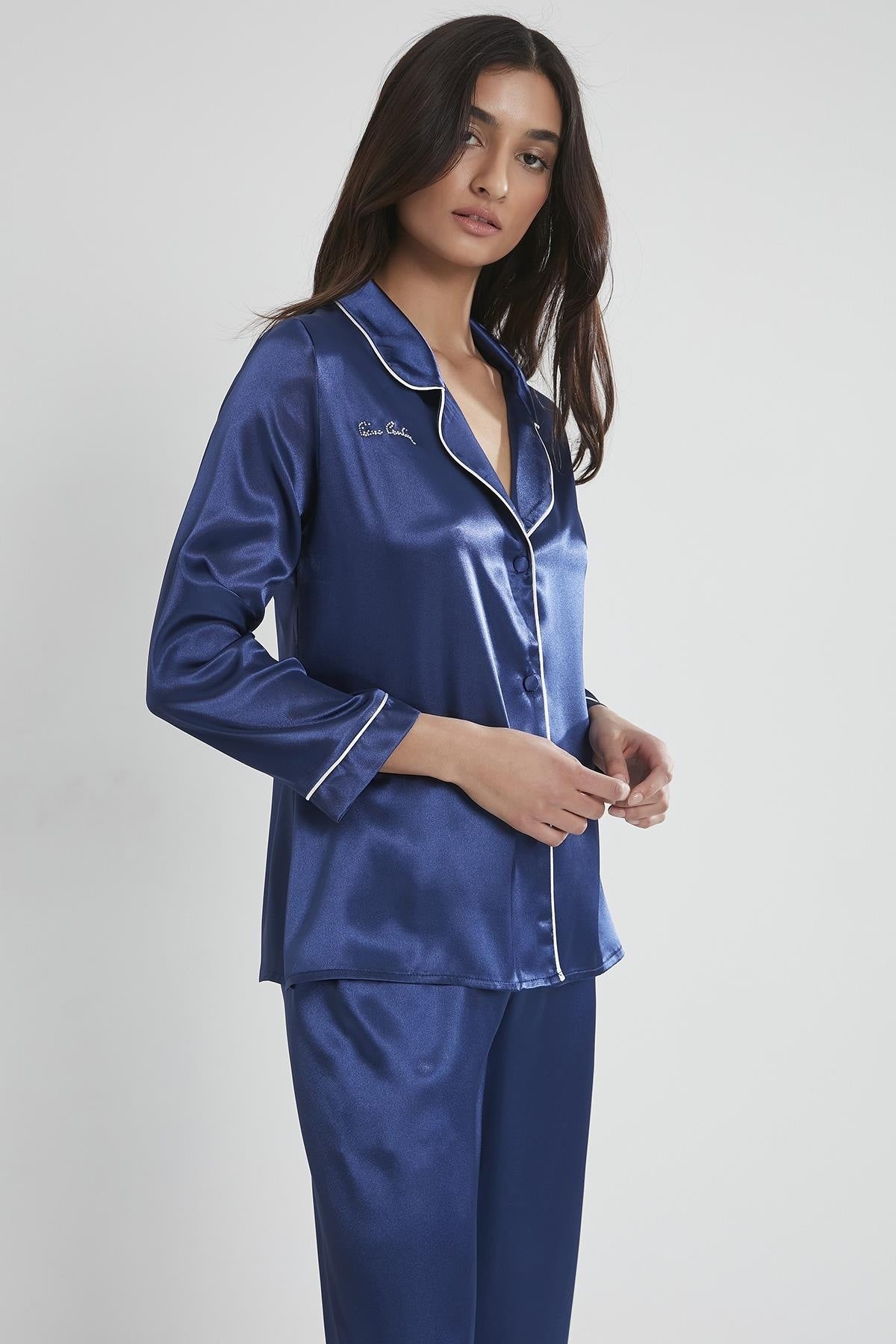 Pierre Cardin Kadın Fantezi Pijama Takımı Boydan Düğmeli Saten