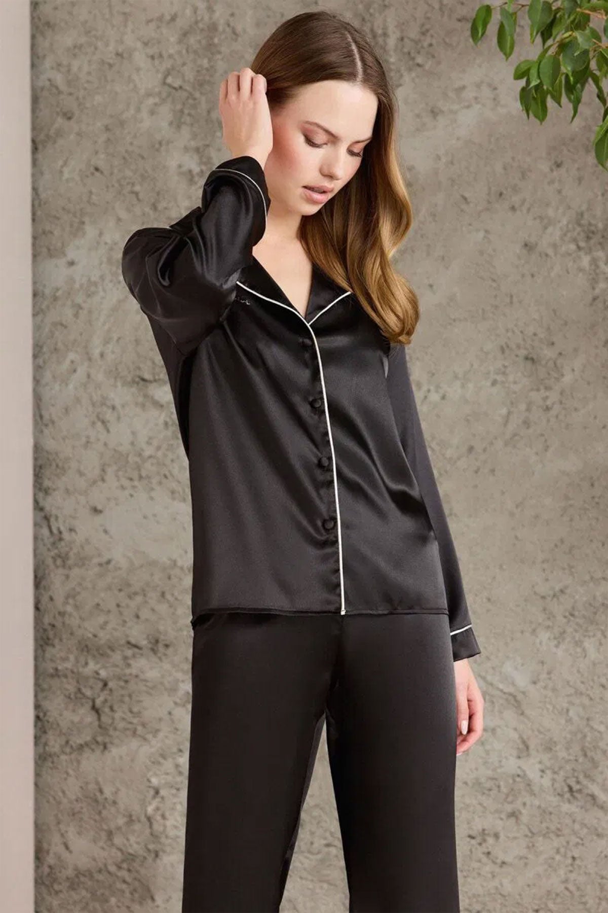 Pierre Cardin Kadın Fantezi Pijama Takımı Boydan Düğmeli Saten