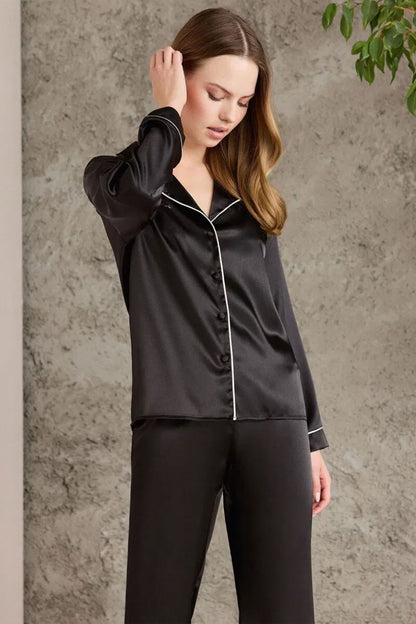 Pierre Cardin Kadın Fantezi Pijama Takımı Boydan Düğmeli Saten