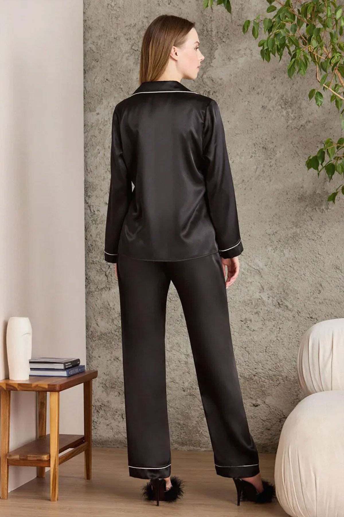 Pierre Cardin Kadın Fantezi Pijama Takımı Boydan Düğmeli Saten