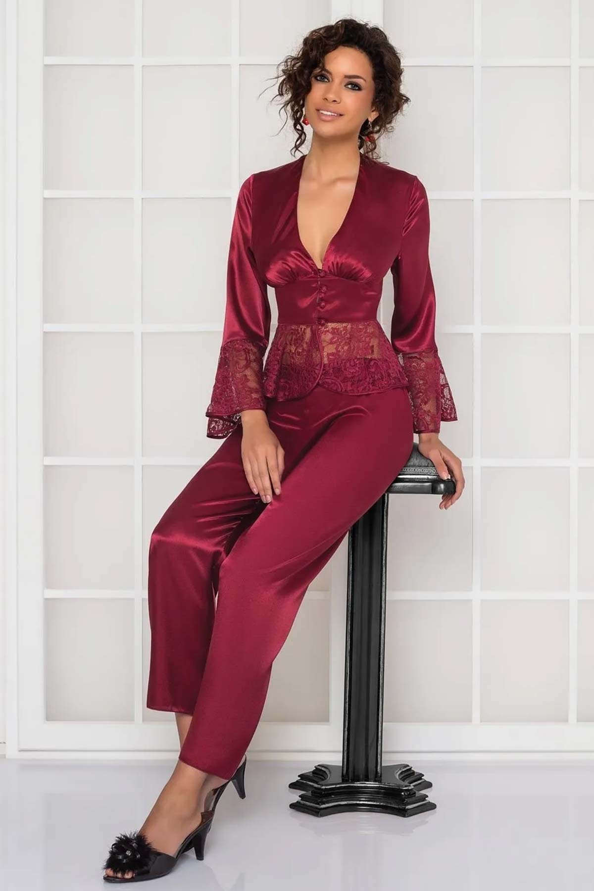 Pierre Cardin Kadın Fantezi Pijama Takımı Dantelli Saten