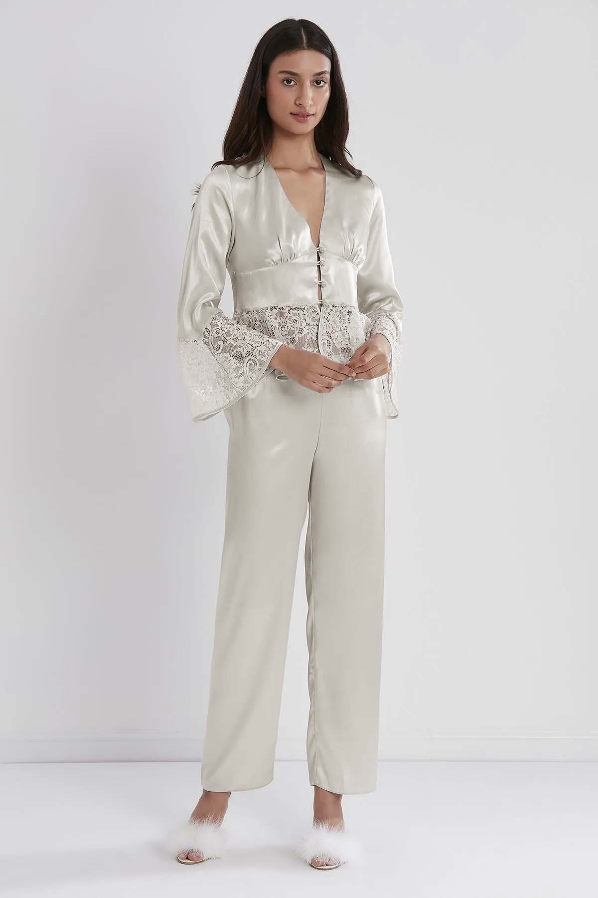 Pierre Cardin Kadın Fantezi Pijama Takımı Dantelli Saten