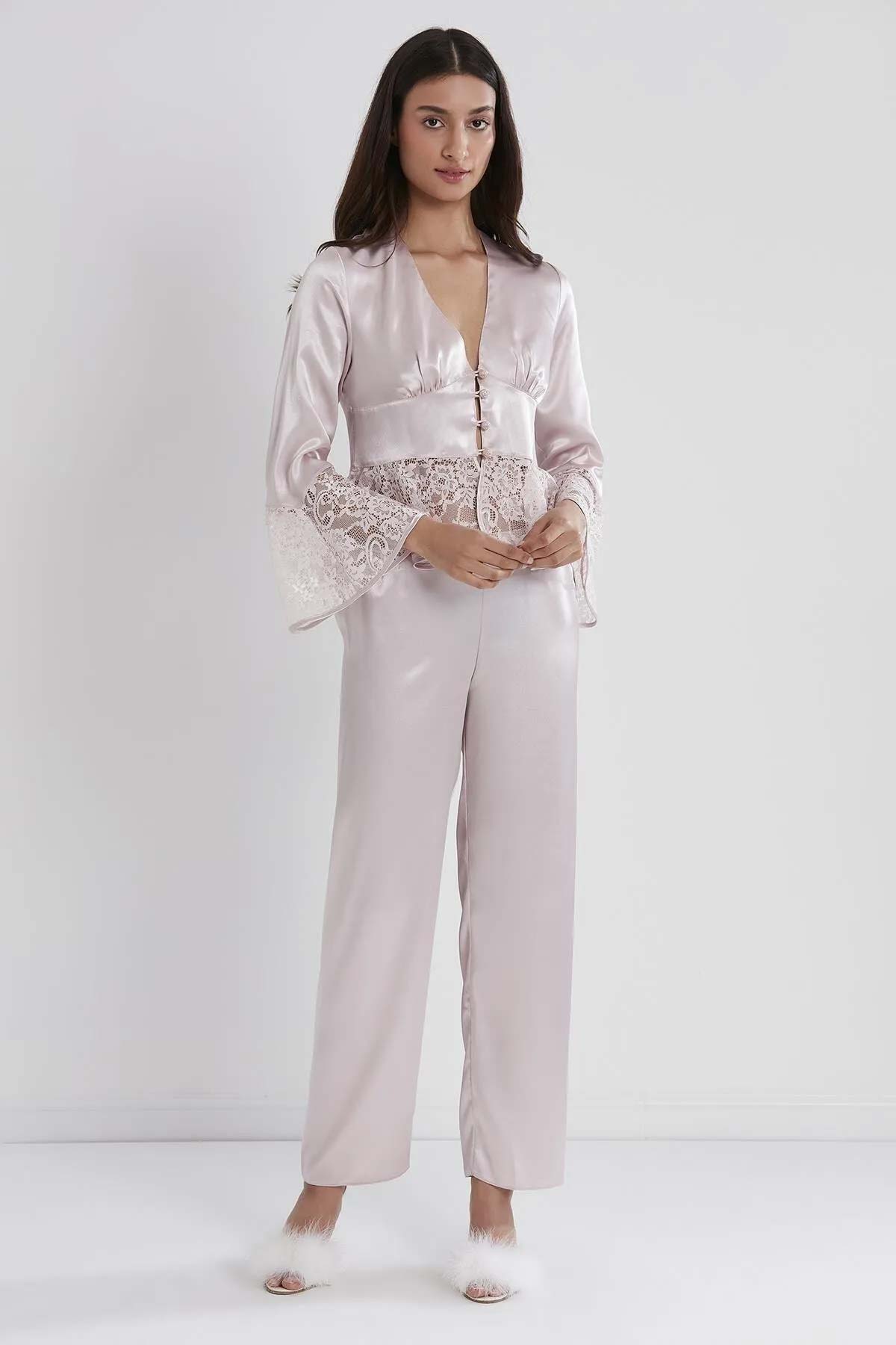 Pierre Cardin Kadın Fantezi Pijama Takımı Dantelli Saten