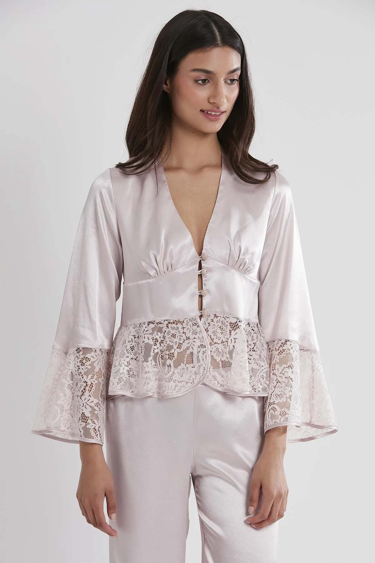 Pierre Cardin Kadın Fantezi Pijama Takımı Dantelli Saten