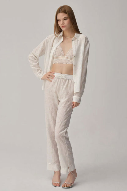 Pierre Cardin Kadın Gömlek Yaka 3'lü Pijama Takımı Büstiyerli Dantelli