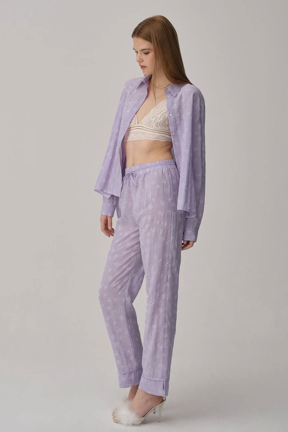 Pierre Cardin Kadın Gömlek Yaka 3'lü Pijama Takımı Büstiyerli Dantelli