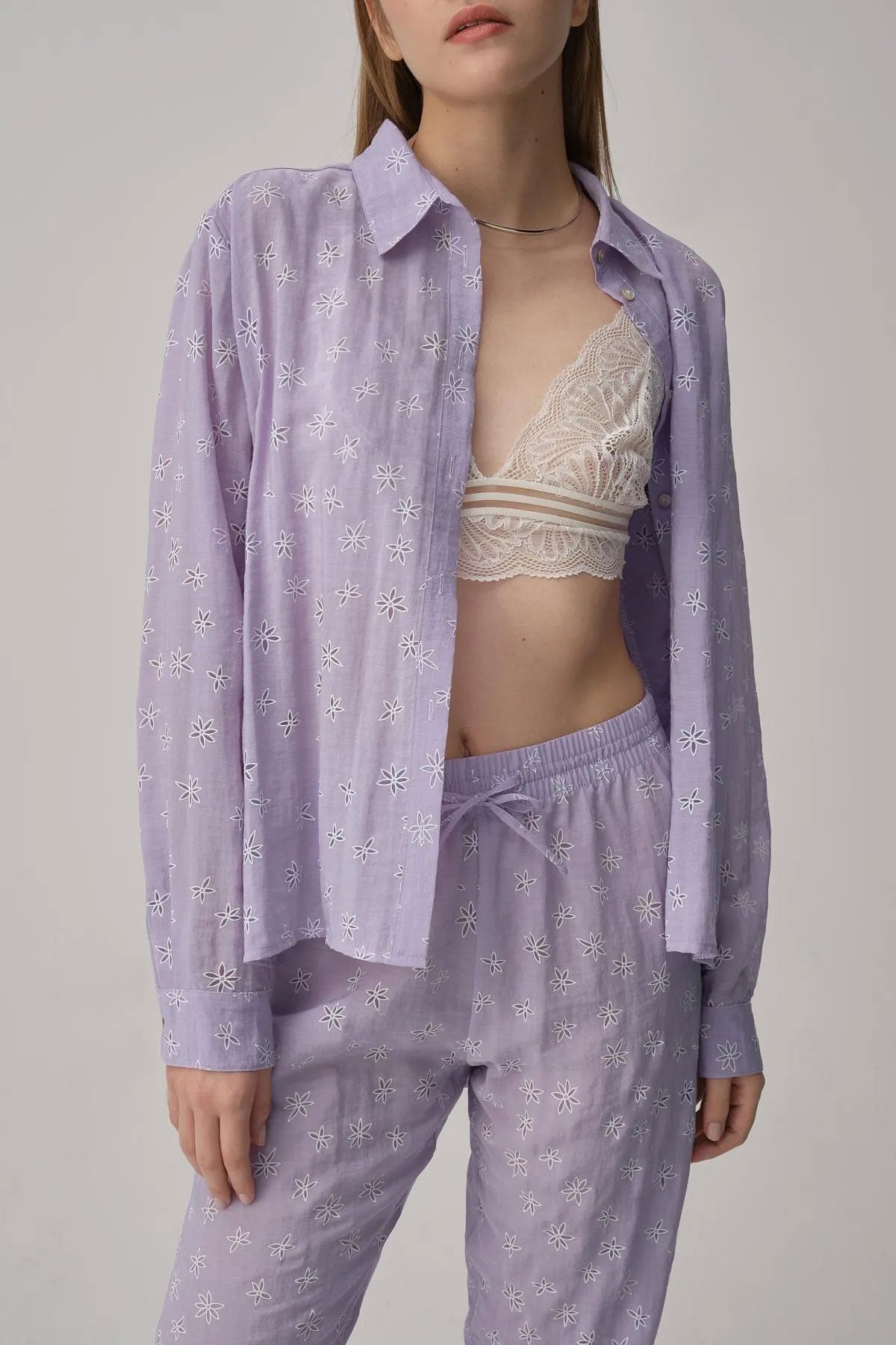 Pierre Cardin Kadın Gömlek Yaka 3'lü Pijama Takımı Büstiyerli Dantelli