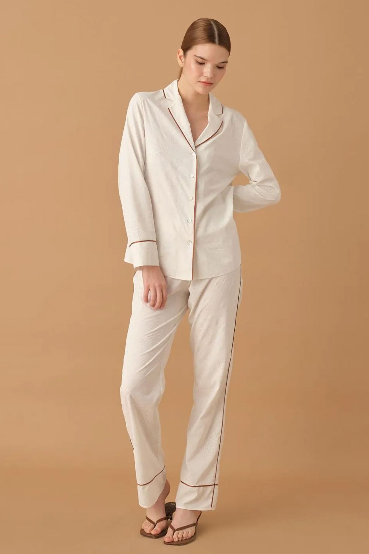 Pierre Cardin Kadın Gömlek Yaka 3'lü Pijama Takımı Büstiyerli Dantelli