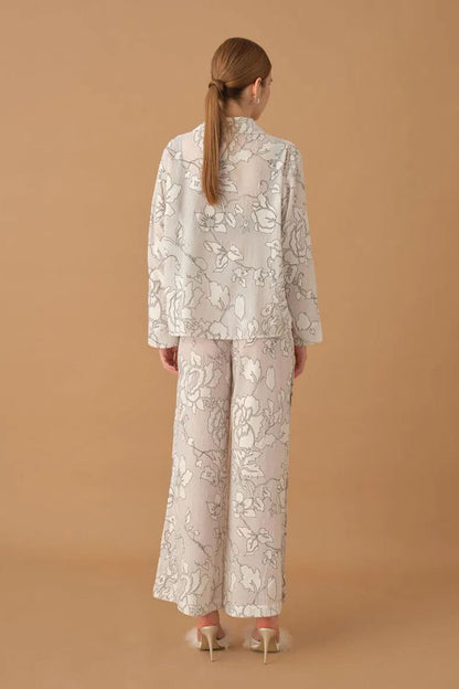 Pierre Cardin Kadın Gömlek Yaka 3'lü Pijama Takımı Büstiyerli Dantelli Alt Yırtmaçlı