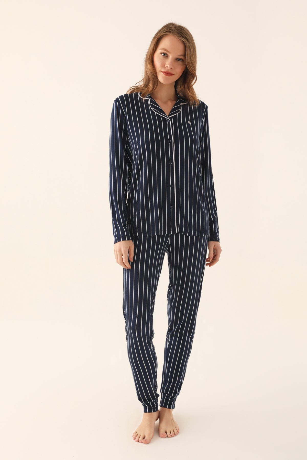 Pierre Cardin Kadın Gömlek Yaka Uzun Kollu Pijama Takımı Süprem
