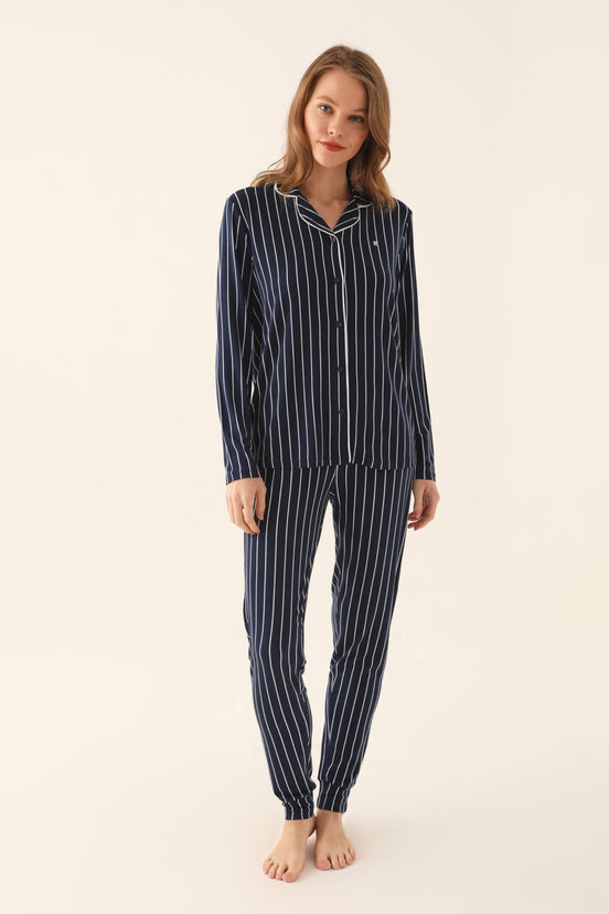 Pierre Cardin Kadın Gömlek Yaka Uzun Kollu Pijama Takımı Süprem