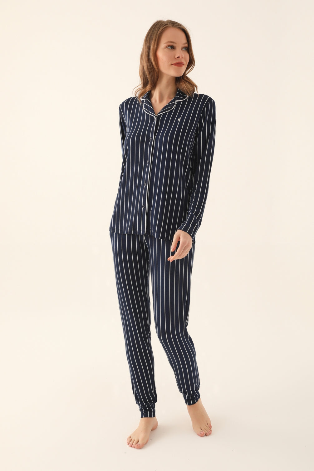 Pierre Cardin Kadın Gömlek Yaka Uzun Kollu Pijama Takımı Süprem