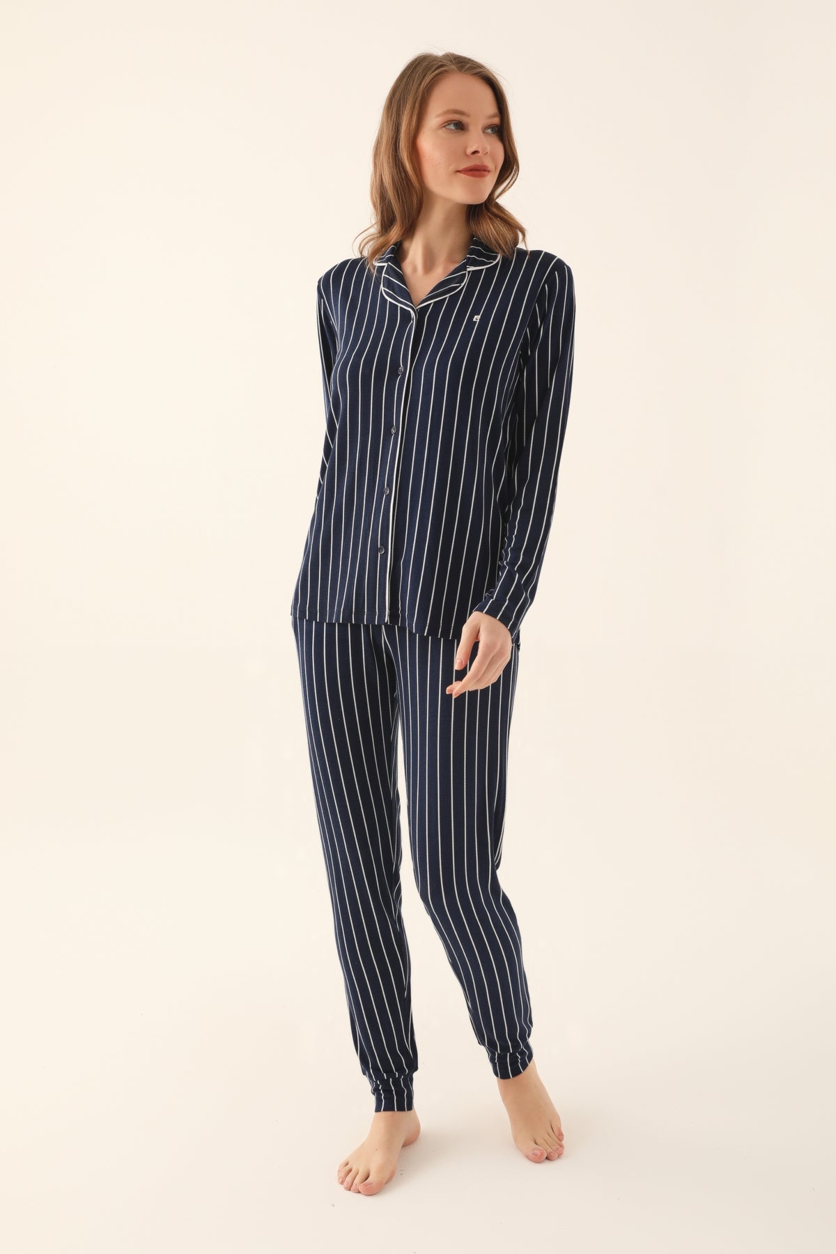 Pierre Cardin Kadın Gömlek Yaka Uzun Kollu Pijama Takımı Süprem