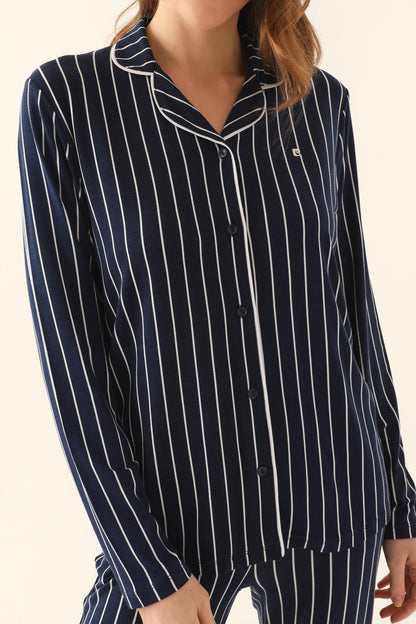 Pierre Cardin Kadın Gömlek Yaka Uzun Kollu Pijama Takımı Süprem