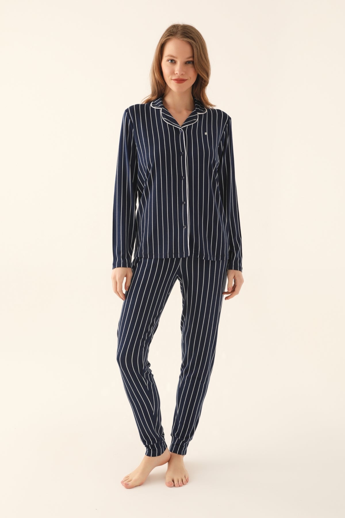 Pierre Cardin Kadın Gömlek Yaka Uzun Kollu Pijama Takımı Süprem