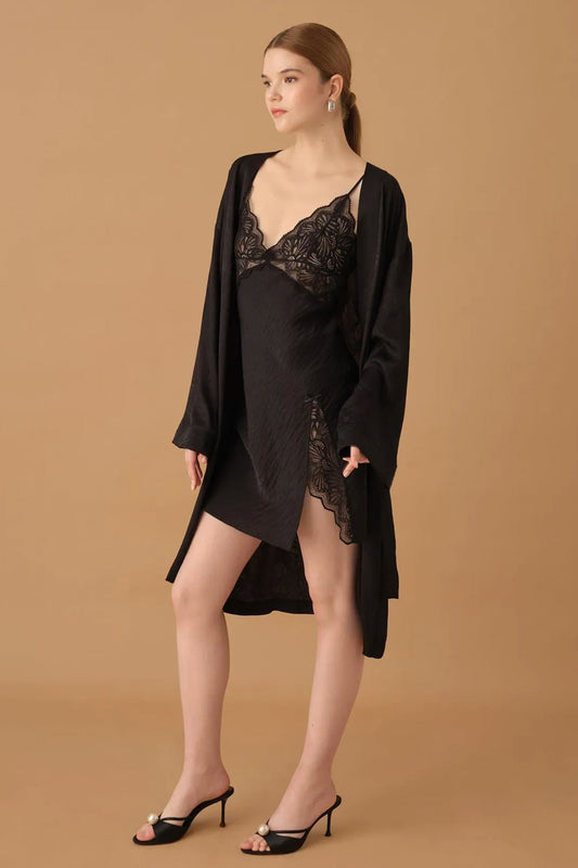 Pierre Cardin Kadın İpek Saten 6'lı Set Kısa Büstiyerli Dantelli