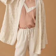 Pierre Cardin Kadın Kimonolu 3'lü Pijama Takımı Keten İp Askılı