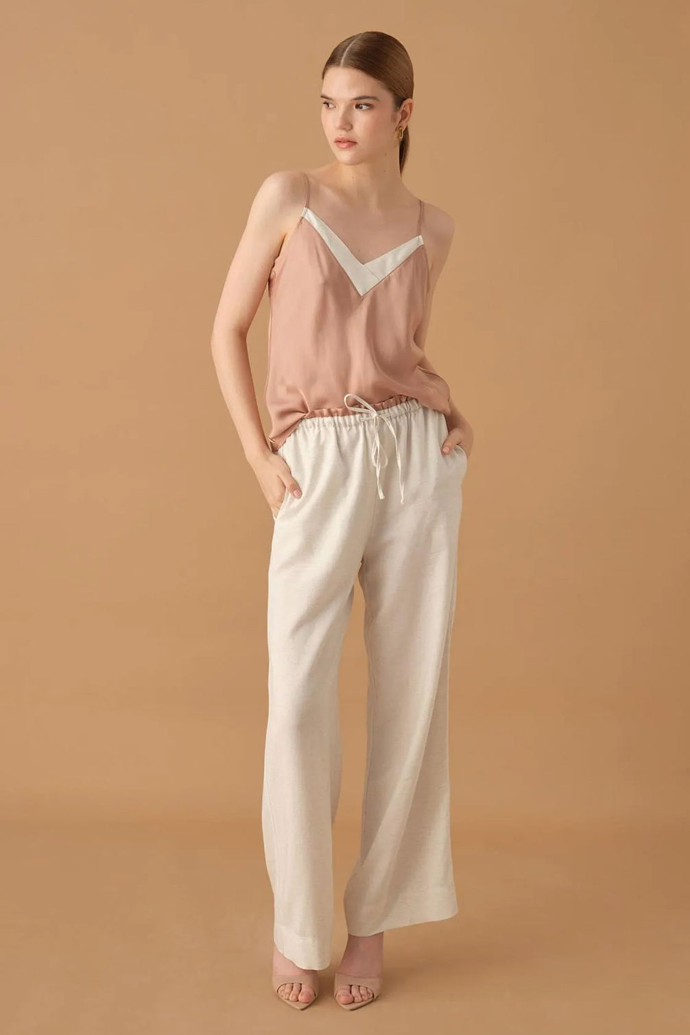 Pierre Cardin Kadın Kimonolu 3'lü Pijama Takımı Keten İp Askılı