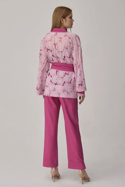 Pierre Cardin Kadın Kimonolu 3'lü Pijama Takımı Transparan İp Askılı