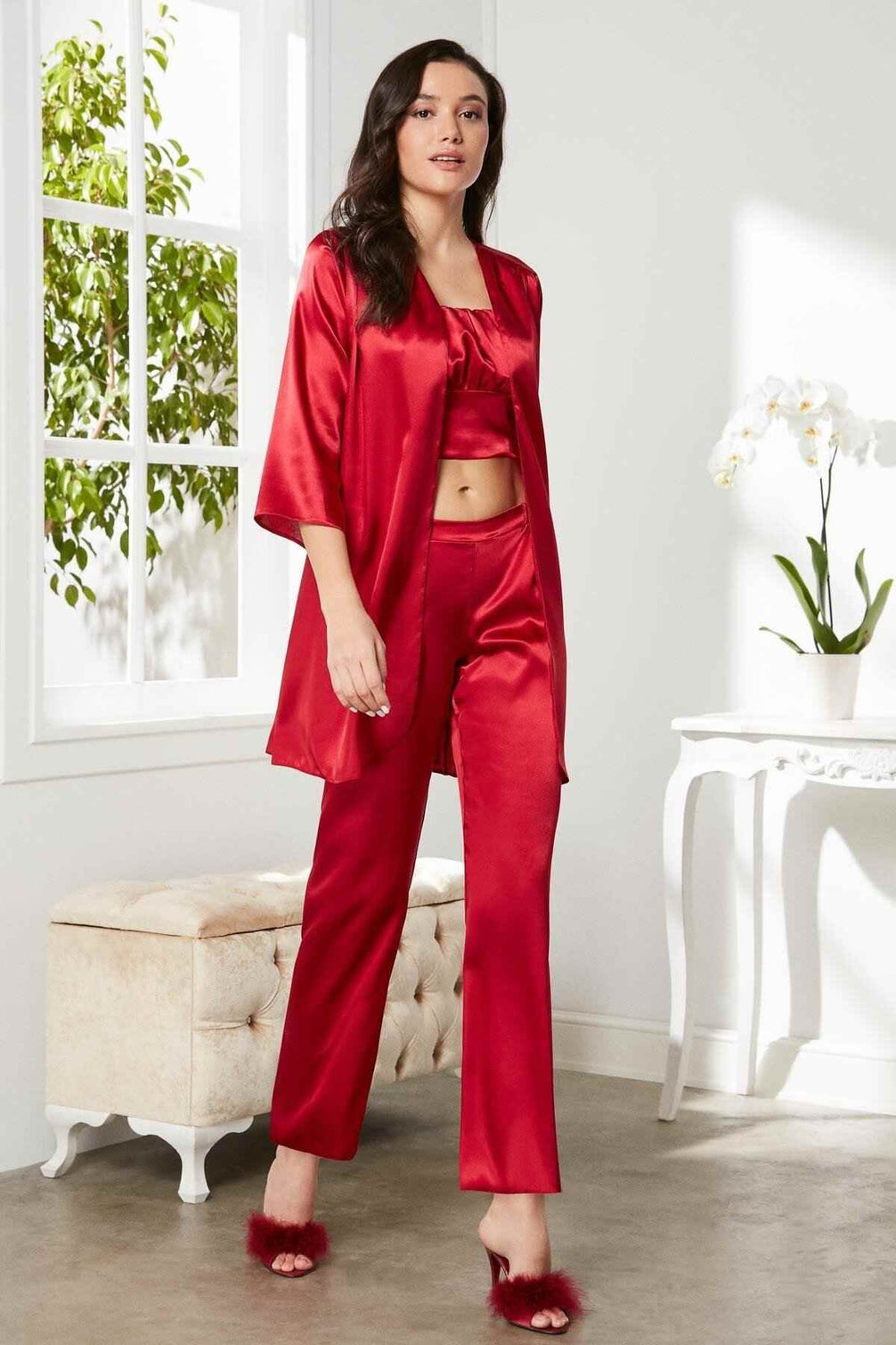 Pierre Cardin Kadın Pijama Takımı 3'lü Saten