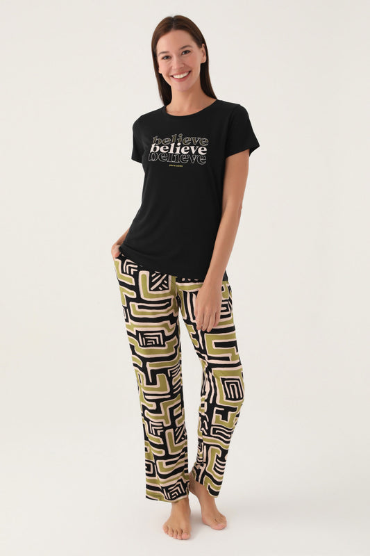 Pierre Cardin Kadın Pijama Takımı Kısa Kollu Bisiklet Yakalı Süprem